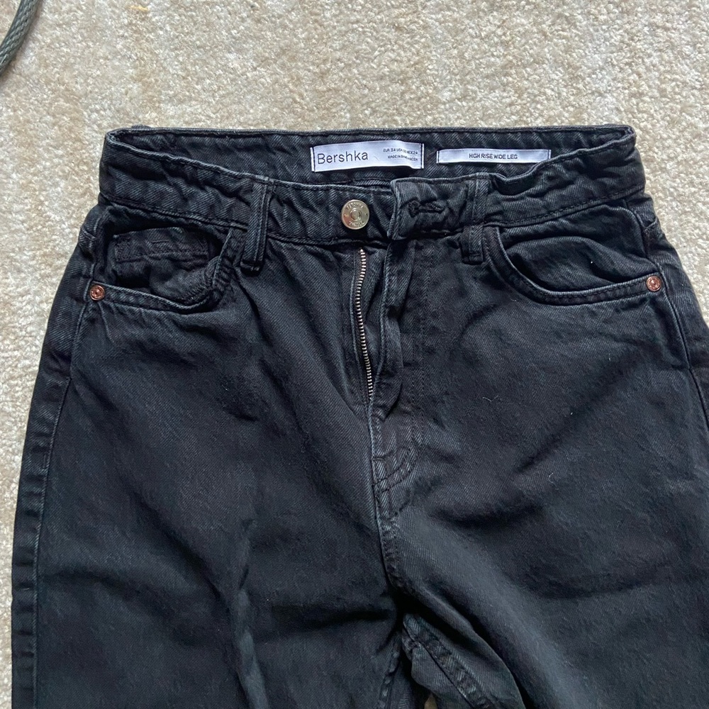 Bershka High Rise Wide Leg Black Denim Jeans